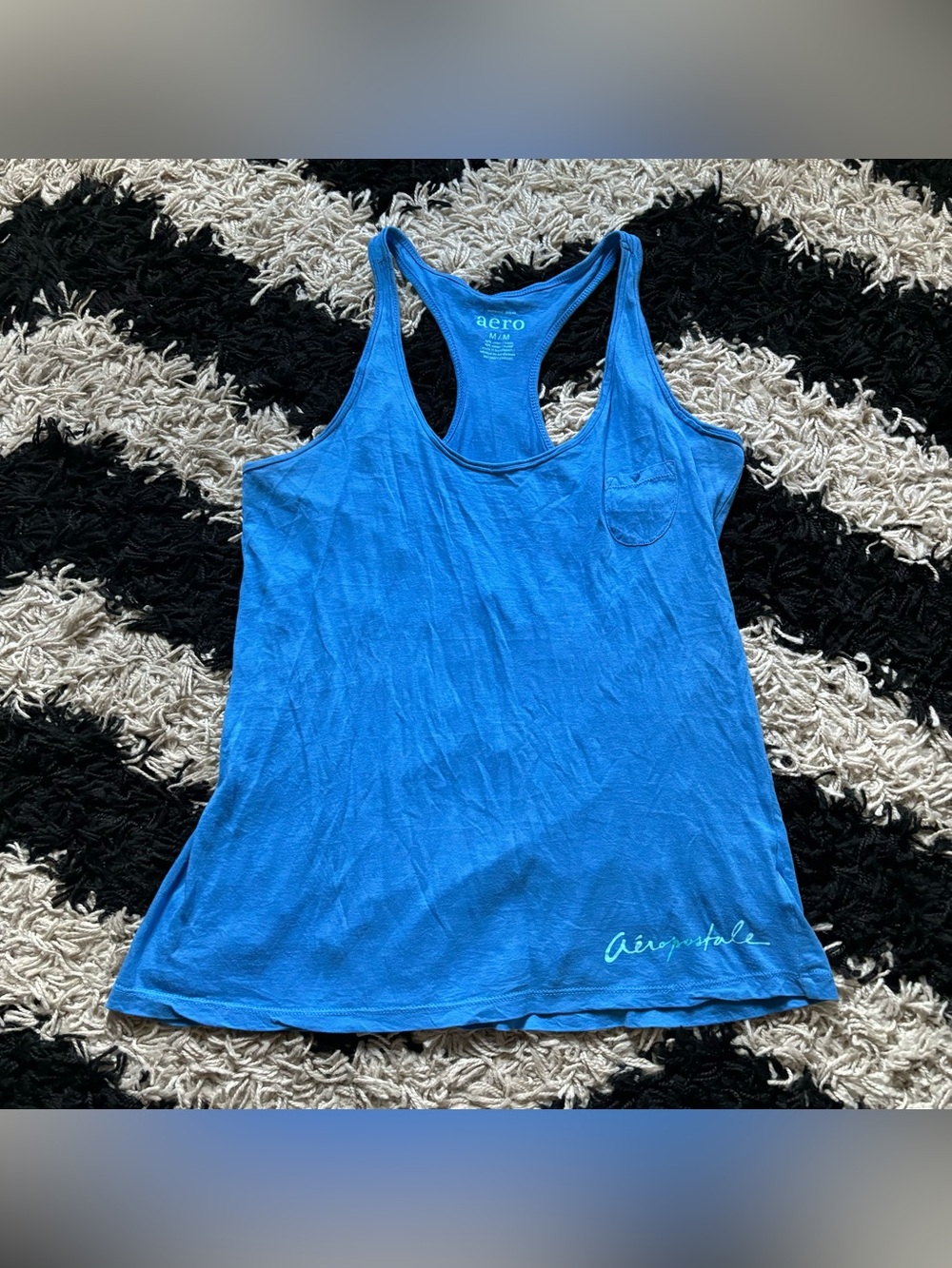 Aeropostale Aero Athleisure Blue Racerback Thin Flowy Logo Tank Top